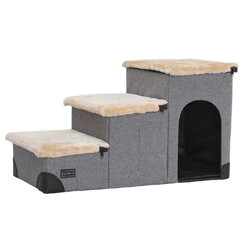 3-Step Plush Dog Stairs and Storage