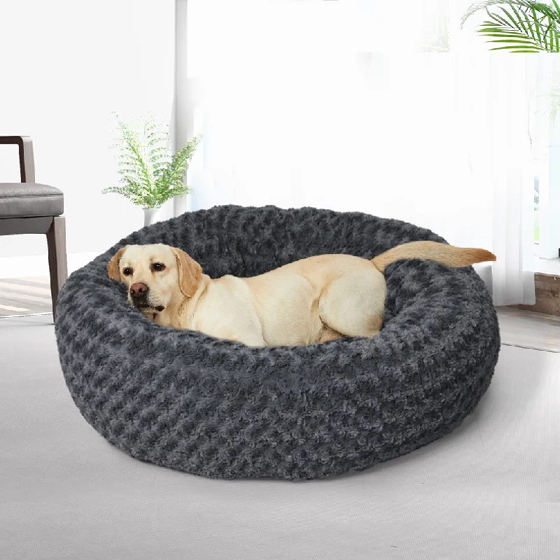 LARGE Dog Beds Calming Warm Soft Plush - Dark Grey