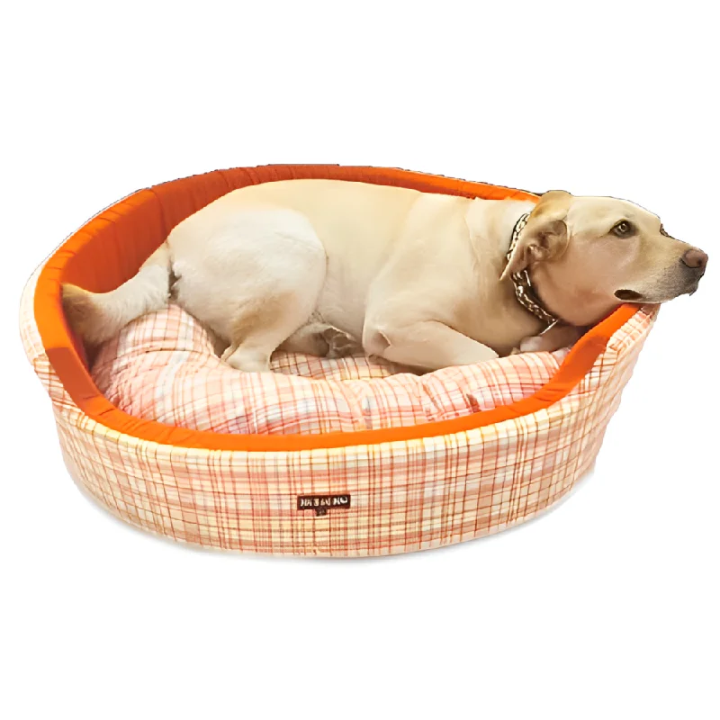 Dogobow Checked Round Bed for Dogs and Cats (Orange/White)