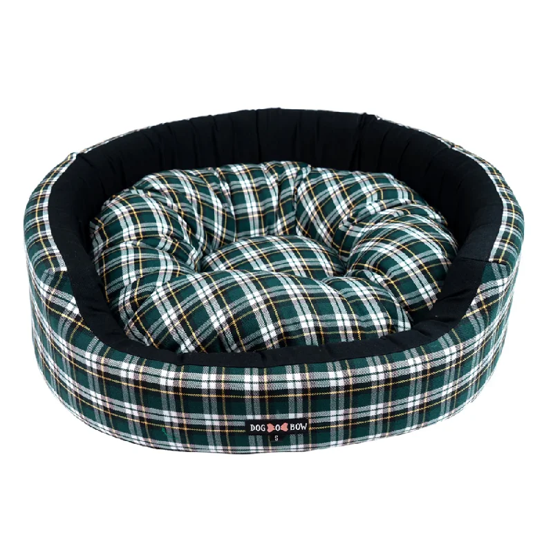 Dogobow Valley Check Round Bed for Dogs and Cats (Green)