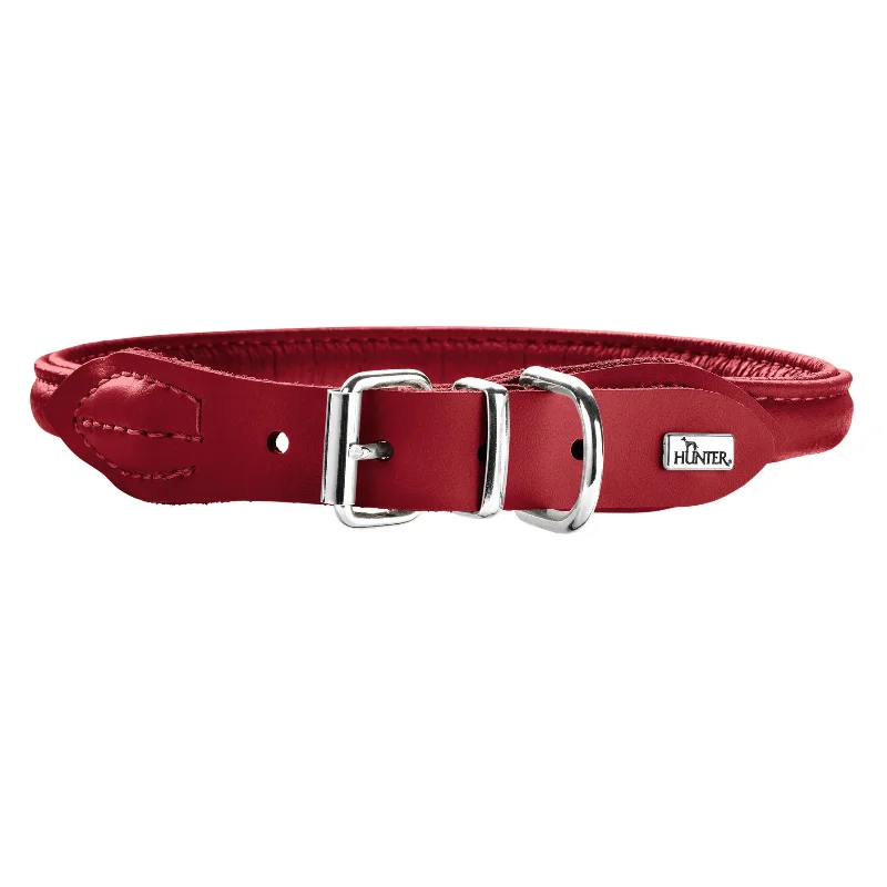 Hunter Rolled Elk Leather Dog Collar, Red Chili Size 50