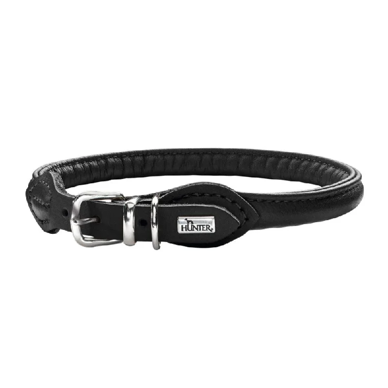 Hunter Rolled Soft Leather Dog Collar, Black