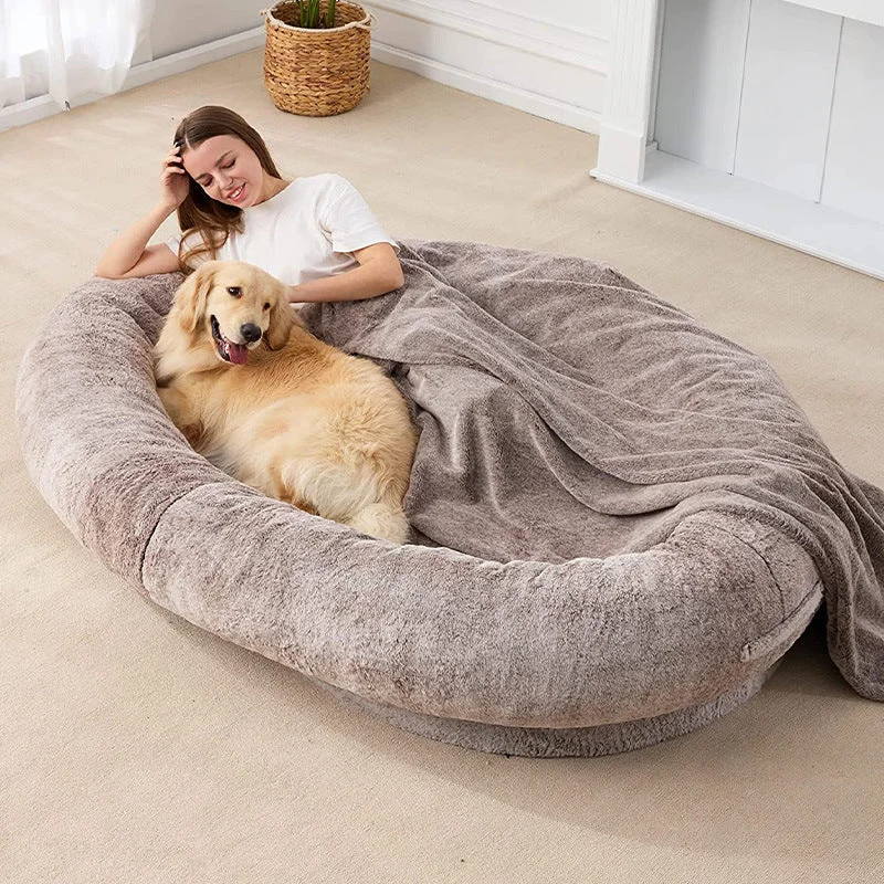 Large Human Short Plush Dog Bed - Comfort for Humans, Inspired by Dogs!