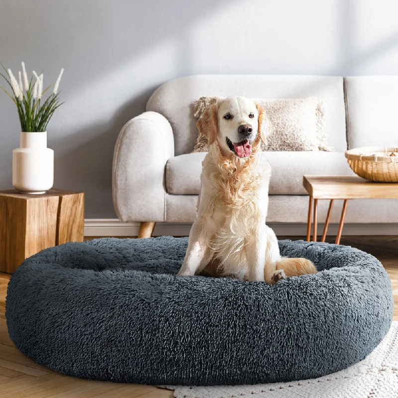 XLarge Dog Beds Pet 110cm Calming Soft Plush - Dark Grey