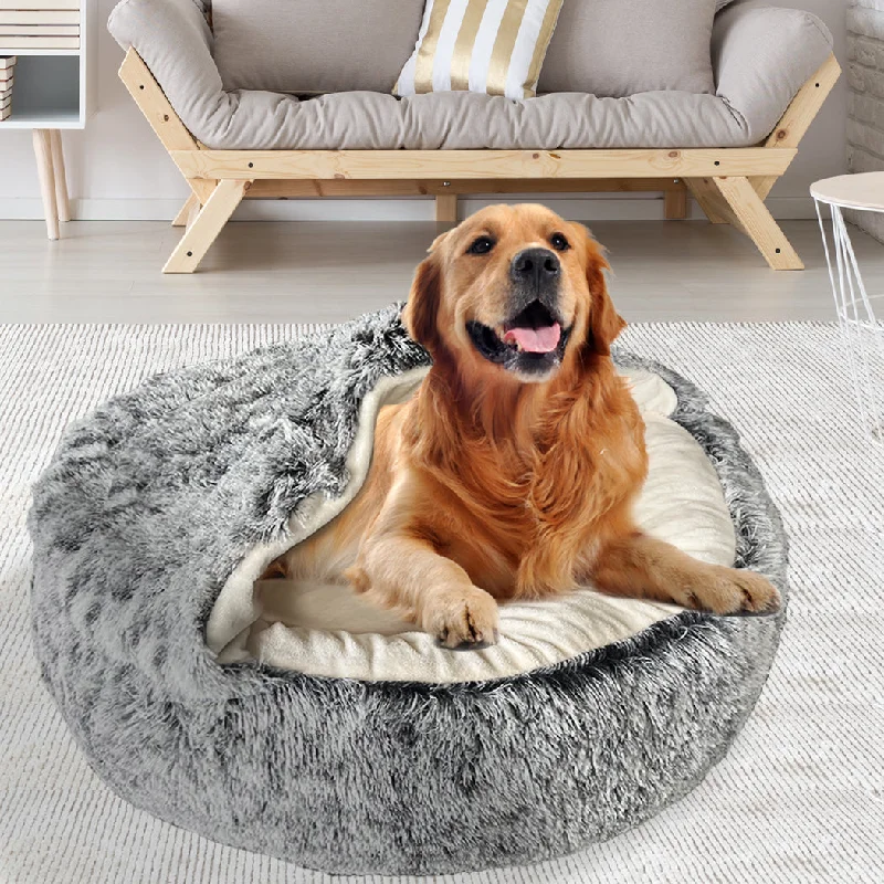 XLarge Dog Beds Pet Calming Warm Soft Plush - Charcoal