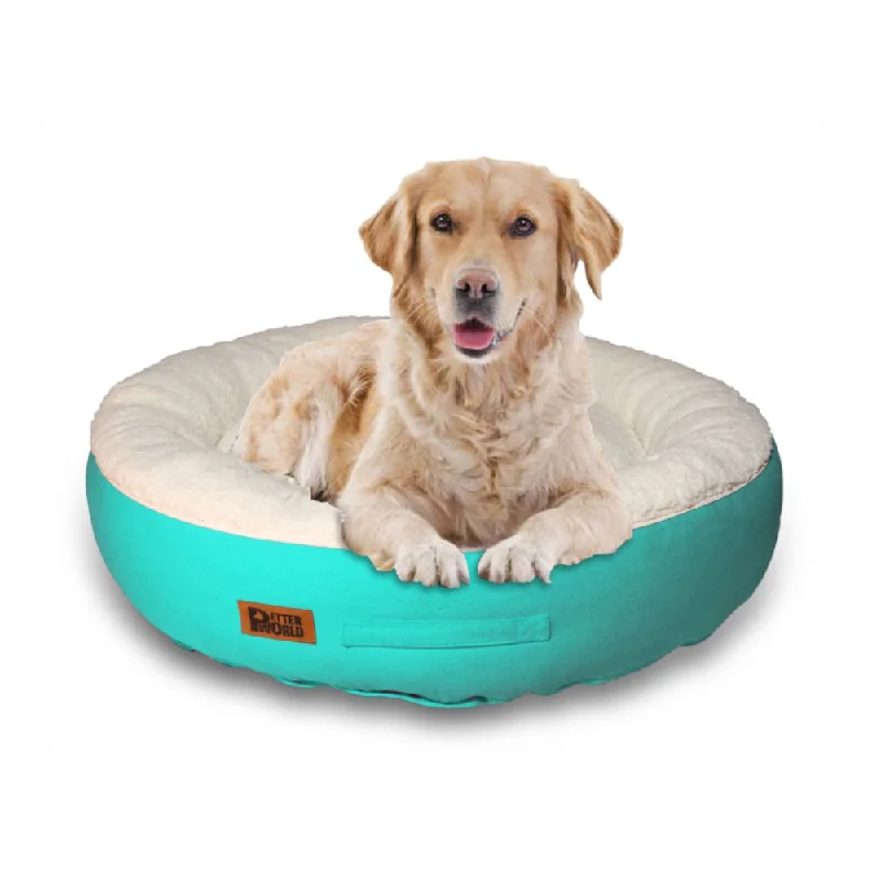 Petter World Ultra Luxury Cotton Canvas Donut Bed With Removable Sherpa Fur Cushion for Dogs (Turquoise)