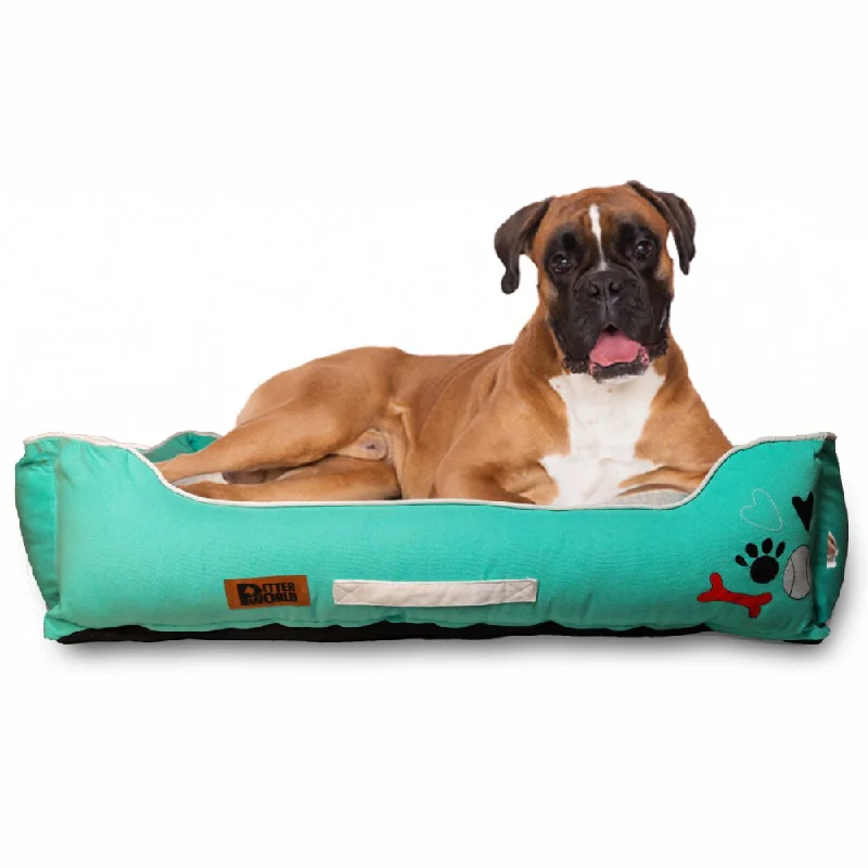 Petter World Ultra Luxury Cotton Canvas Lounger With Removable Sherpa Fur Cushion for Dogs (Turquoise)