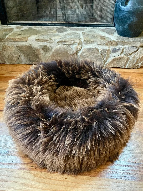 MEDIUM Brown Sheepskin Pet Bed