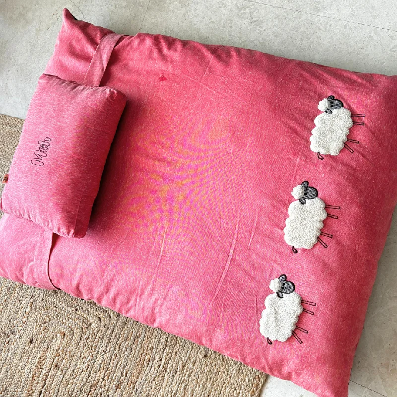 PoochMate Peach Coral Cotton Sheep Flat Dog Bed Cover