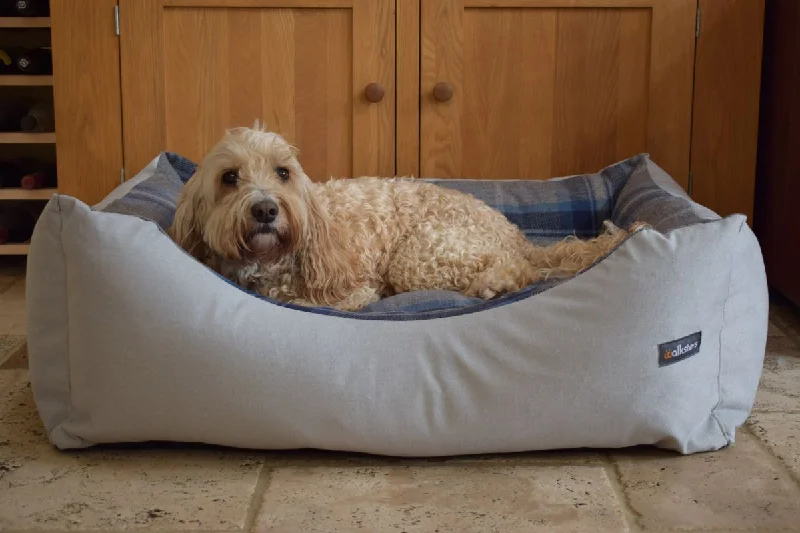 Walksters Buckingham Luxury Dog Bed in Grey & Blue Check