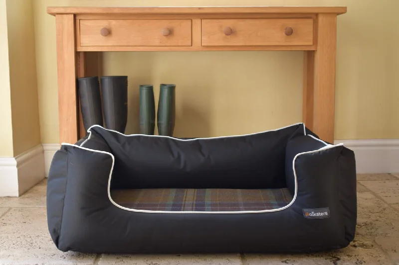 Walksters Ultimate Black Check Waterproof Dog Bed with Memory Foam