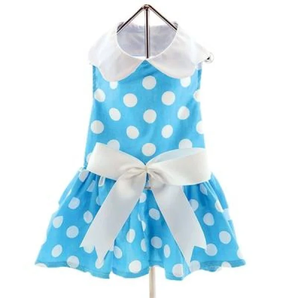 Blue Polka Dot Dress w/ Leash & D-Ring