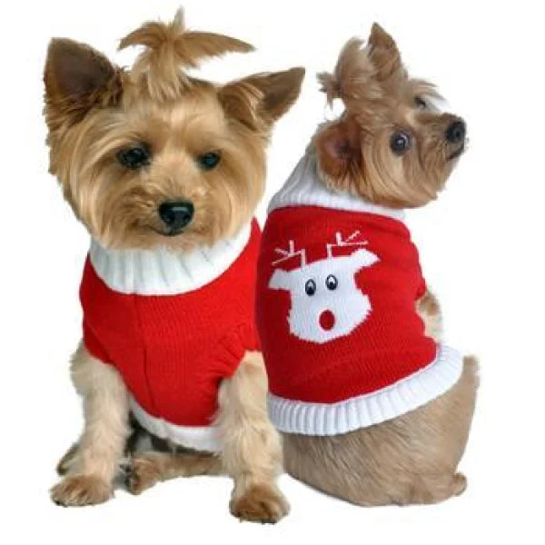 Combed Cotton Red Rudolph Holiday Dog Sweater