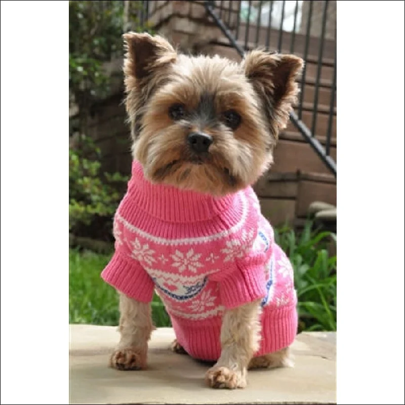 NEW-Doggie Design 100% Pure Combed Cotton Dog Sweater PINK SNOWFLAKE and HEARTS