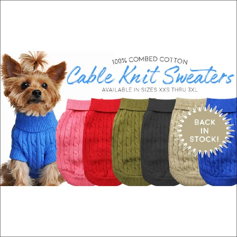 NEW-Doggie Design 100% Pure Combed Cotton Dog Sweater SOLID COLOR CABLE KNIT