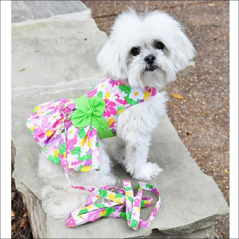 NEW-Doggie Design Pink Hawaiian Dog Floral Dress w/ Leash & D-Ring