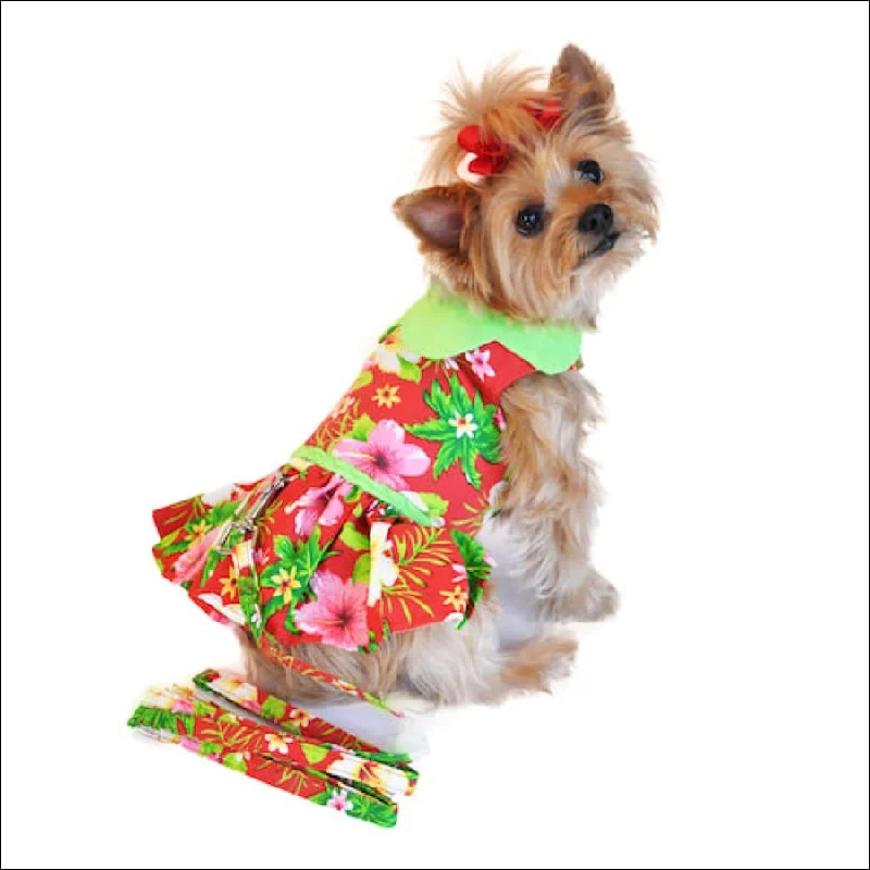 NEW-Doggie Design Hawaiian Red Hibiscus Designer Dog Dress