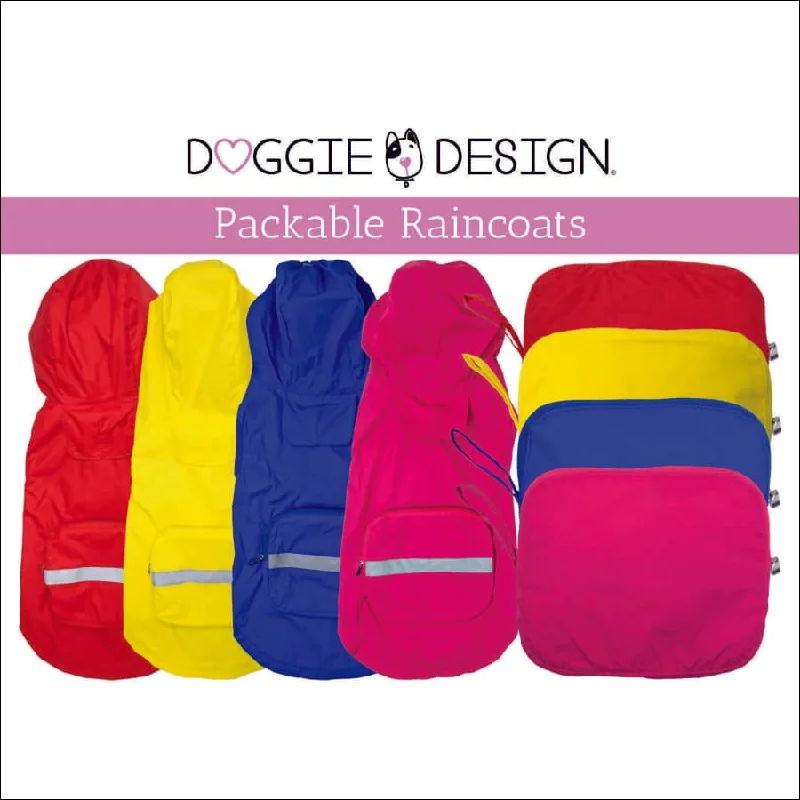 NEW-Doggie Design Packable Dog Raincoat - Yellow