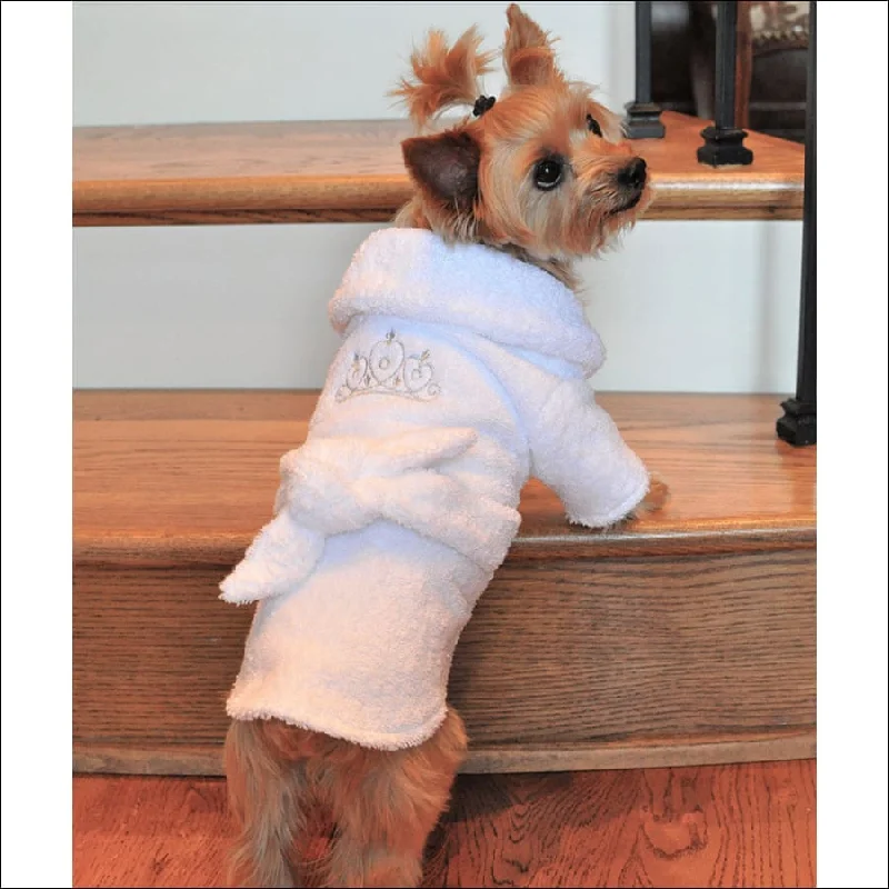 NEW-Doggie DesignWhite Silver Tiara Bathrobe 100% Soft Combed Cotton Terry cloth