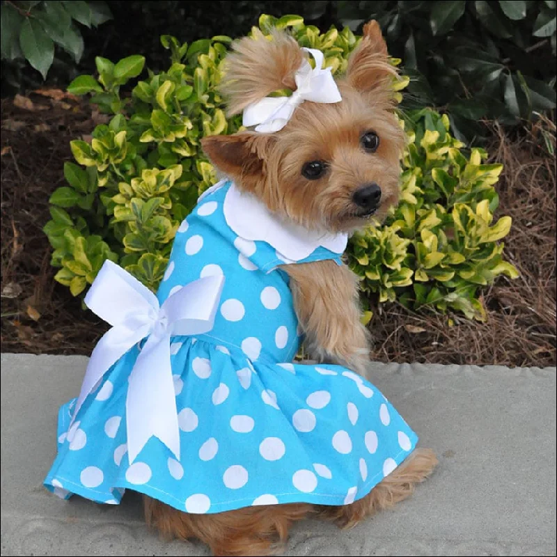 NEW-Doggie Desing Blue Polka Dot Dress w/ Leash & D-Ring