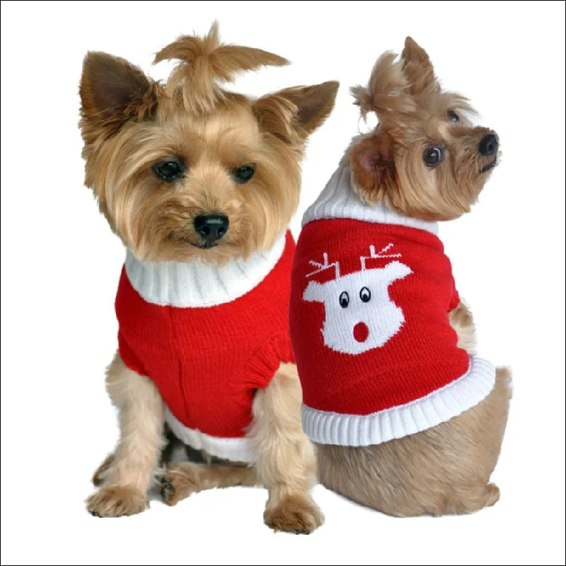 NEW-Doggie Desing Christmas 100% Pure Combed Cotton Dog Sweater RED RUDOLF