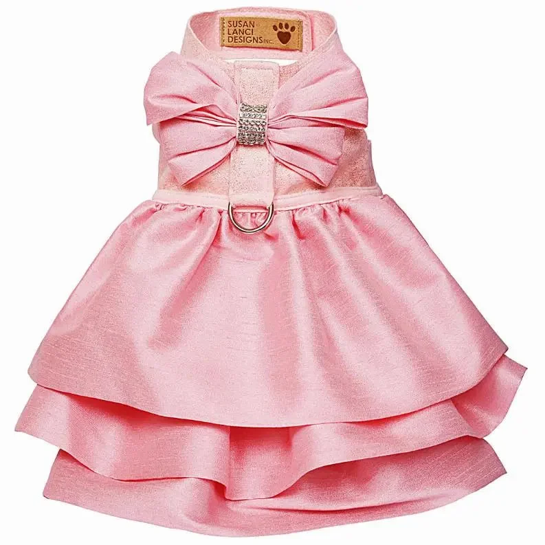 Elevate Pet Elegance with Susan Lanci Designs Puppy Pink Glitzerati Madison Dress - Luxurious Dual-Purpose Canine Couture for Special Occasions, Crafted in the USA with Genuine Ultra suede & Dupioni