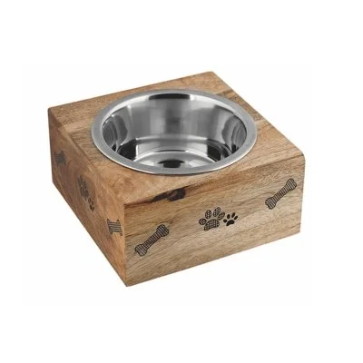 Advance Pet Square With Wood Top With Ss Bowl Dog 2 qt