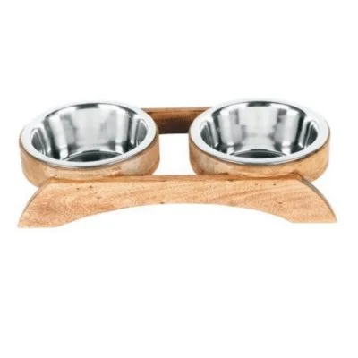 Advance Pet Wood Double Dinner With Stainless Steel Bowl Dog