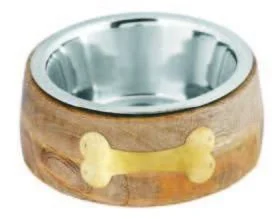 Advance Pet Wood Single Dinner With Metal Bone Accent Dog 1pc 1pt