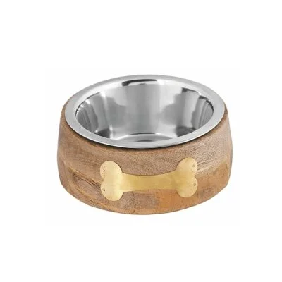 Advance Pet Wood Single Dinner With Metal Bone Accent Dog 2 qt