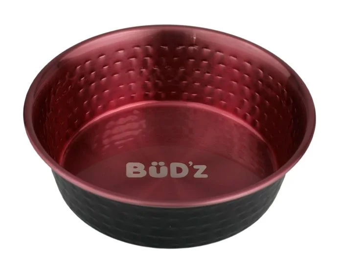 Bud'z Stainless Steel Bowl in Hammered Pink