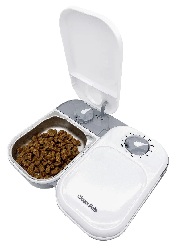 Closer Pets Two-Meal Automatic Dry/Wet Food Pet Feeder with Stainless Steel Bowl Inserts (C200)