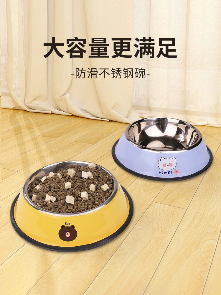 Dog Food Bowl Dog Bowl Dog Basin Anti-Tumble Stainless Steel Drinking Water Integrated Cat Bowl Large Large Dog Rice Basin Pet Supplies