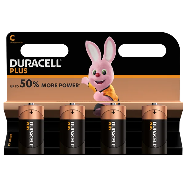 Duracell Plus Alkaline C Batteries, pack of 4