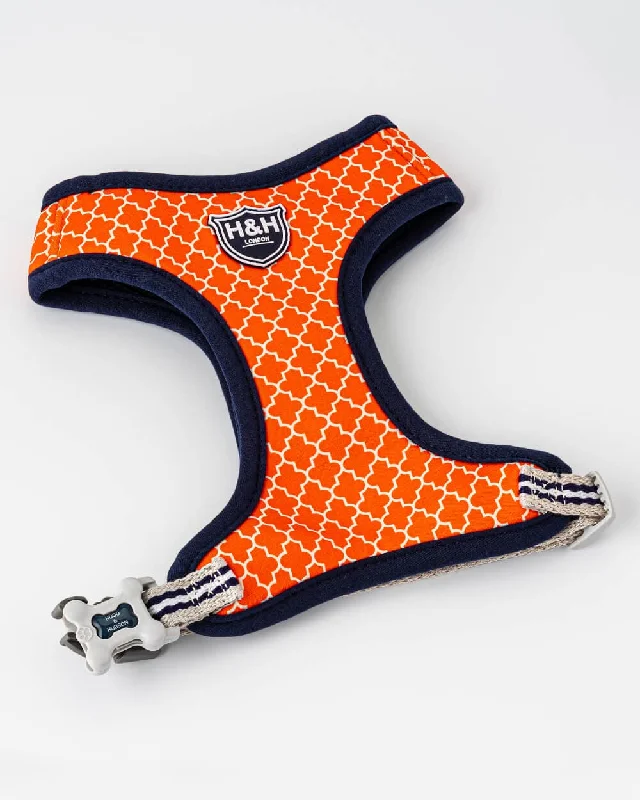 Orange Geometric Fabric Dog Harness