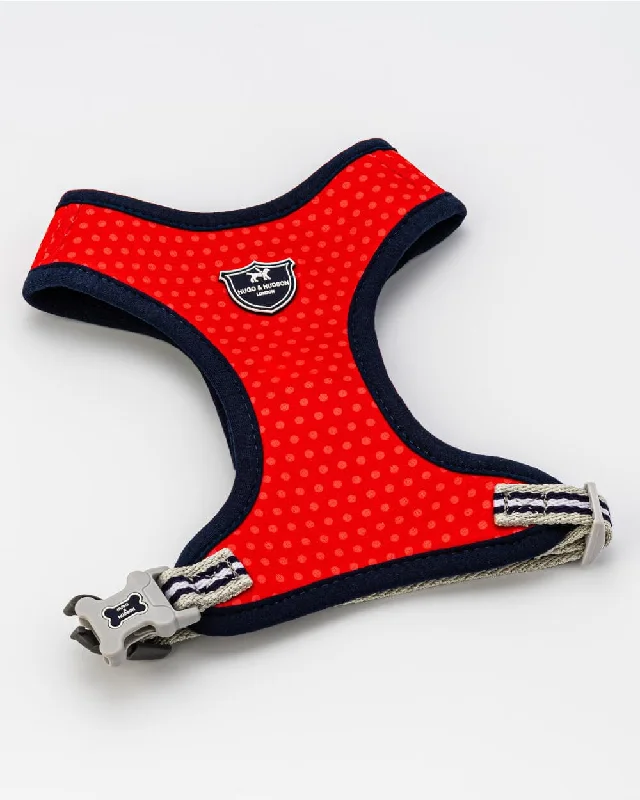 Red and Coral Polka Dot Fabric Dog Harness