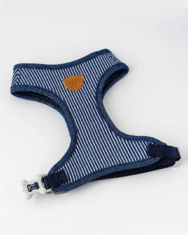 Striped Navy Fabric Dog Harness