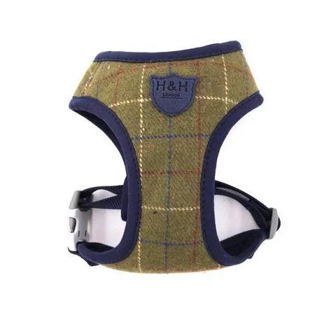 Hugo & Hudson - Dark Green Checked Tweed Dog Harness