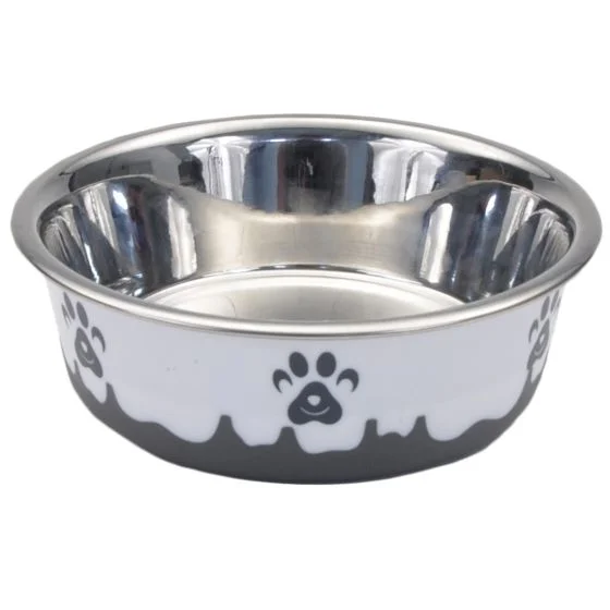 Maslow Trade Design Series Non Skid Paw Design Bowls Grey White Dog 6.75 Cup