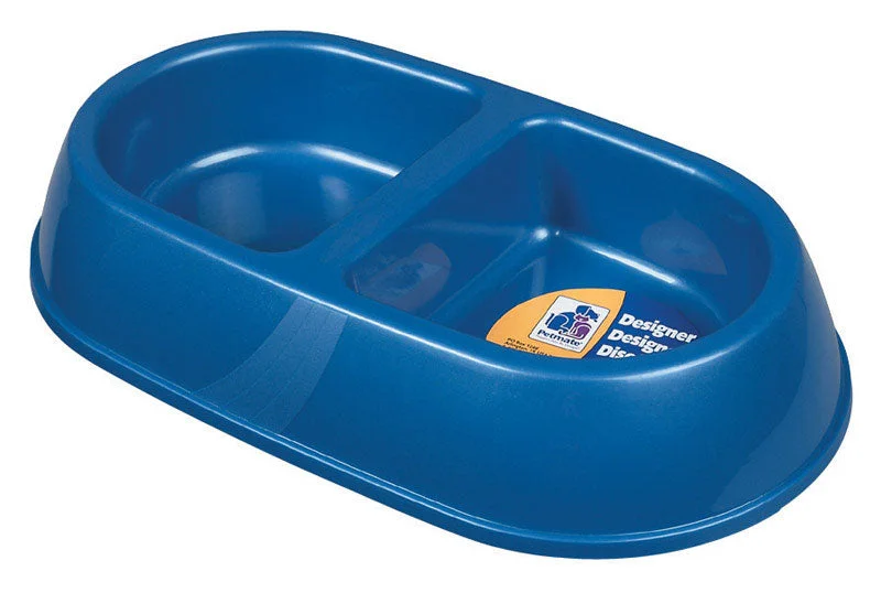 Petmate Blue Double Diner Plastic 14 oz Pet Dish For Universal