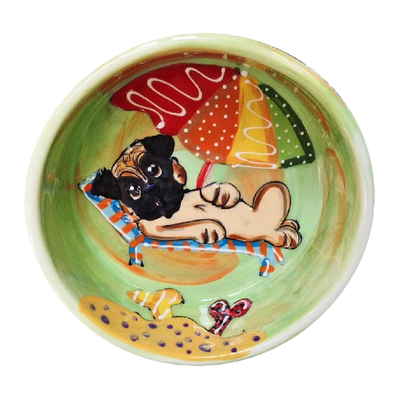 Small Ceramic Dog Bowl Featuring Adorable Pug