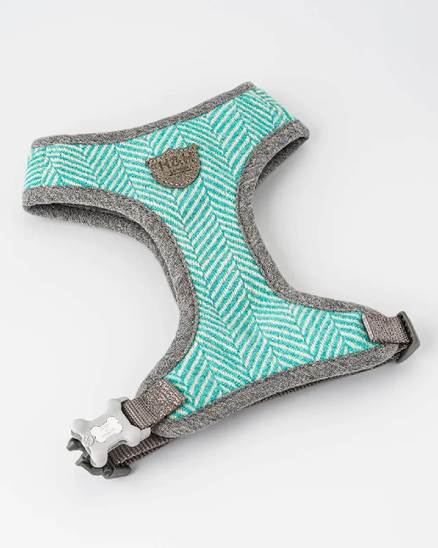 Tweed Dog Harness - Aqua Herringbone