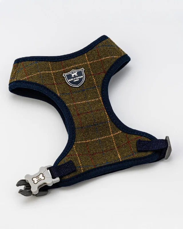 Tweed Dog Harness - Dark Green Checked