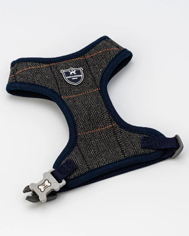 Tweed Dog Harness - Grey Checked Herringbone