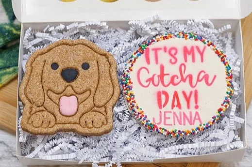 Custom Dog/ Pet Adoption Gift  Box  |  Happy Gotcha Day Dog Treat 2 Cookie Gift Box