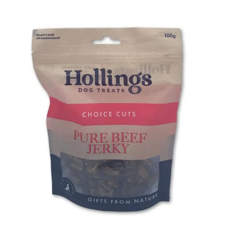 Hollings Pure Beef Jerky Natural Dog Treats 8 x 100g Packs