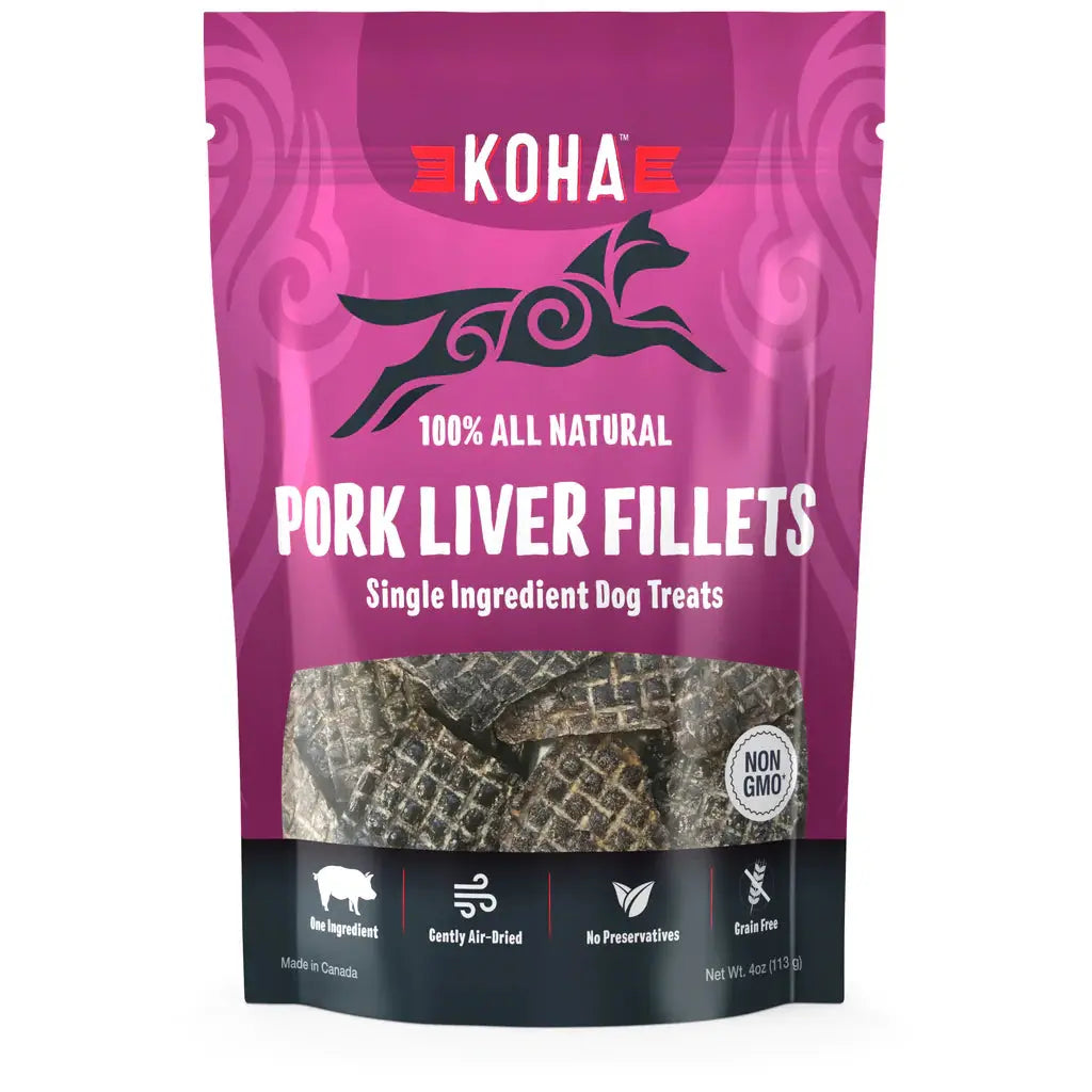 KOHA Air Dried Single Ingredient Pork Liver Fillets Dog Treats, 4oz