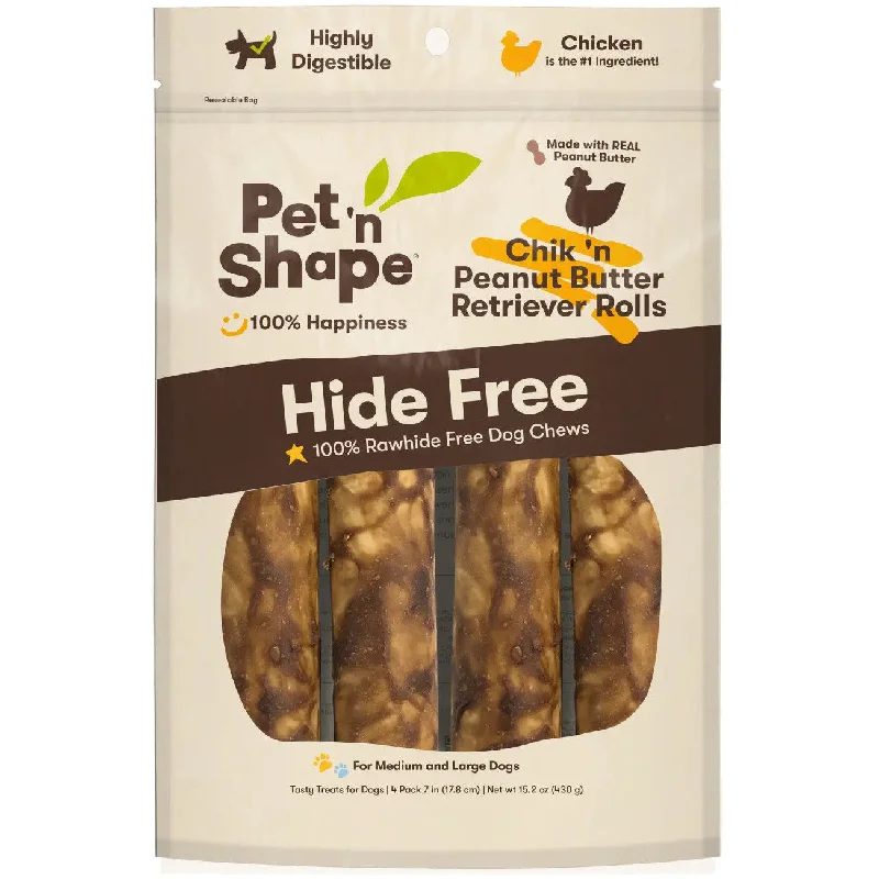 Pet 'N Shape Chik 'N Peanut Butter Retriever Roll Hide-Free Dog Treat 7 in, 6 ct