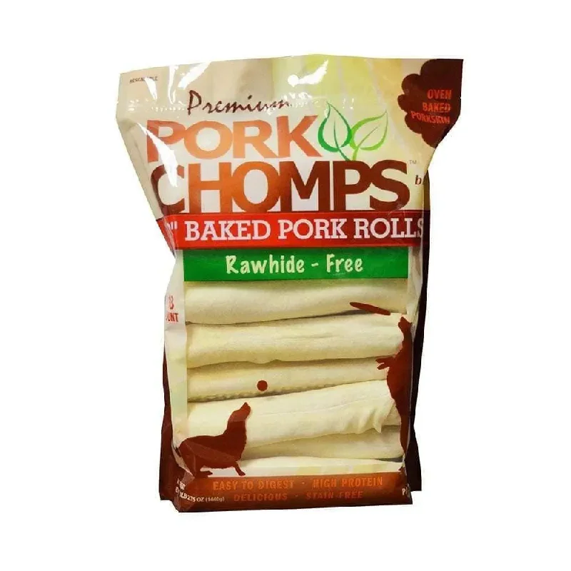 Pork Chomps™ Baked Pork Skin Roll Dog Treats 8 Inch 18 Count