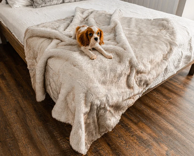 PupProtector™ Short Fur Waterproof Throw Blanket - White with Brown Accents